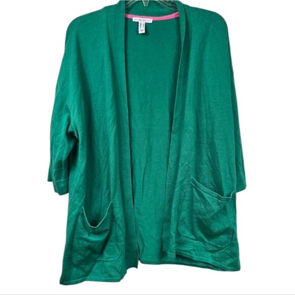 Isaac Mizrahi Live! Green Cardigan Sweater QVC Spring Short Sleeve Pockets Work - Picture 10 of 10